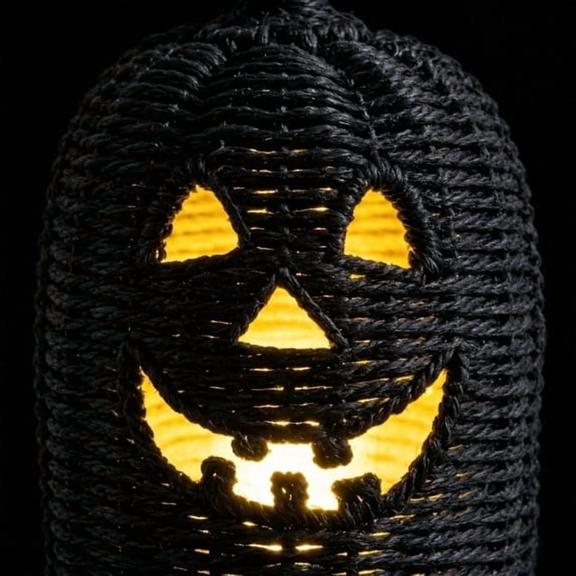 Black Halloween Woven Pumpkin Jack-O'-Lantern with LED Candle, Hand-Woven Rattan Fall Pumpkin Lantern Decor for Home Tabletop, Mantel, Spooky Haunted House Party Supplies