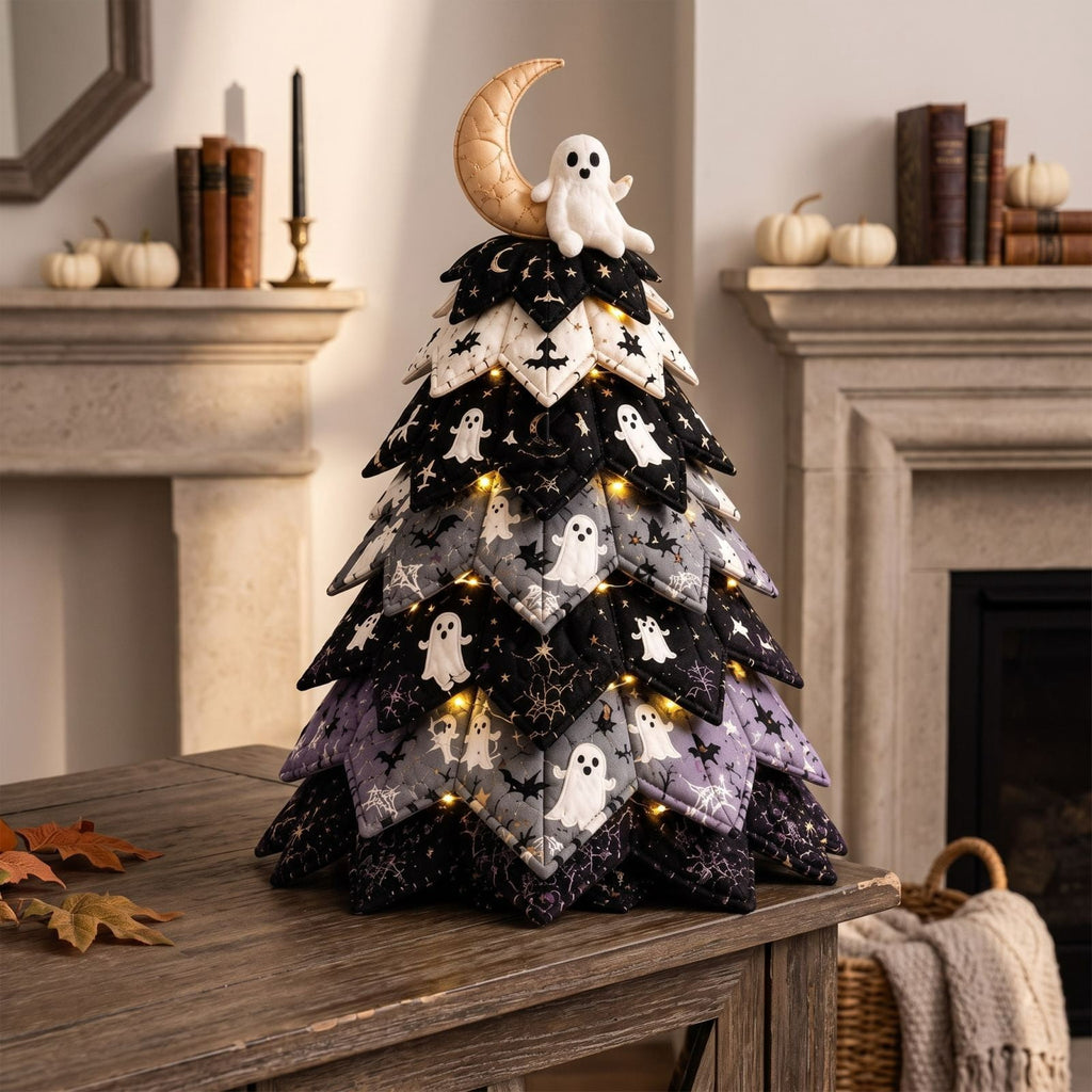 Lypsnake DIY Halloween Quilted Fabric Tree Kit, Vintage Pumpkin Sunflower Patchwork, 3D Padded Sewing Craft Project for Autumn Harvest Decor