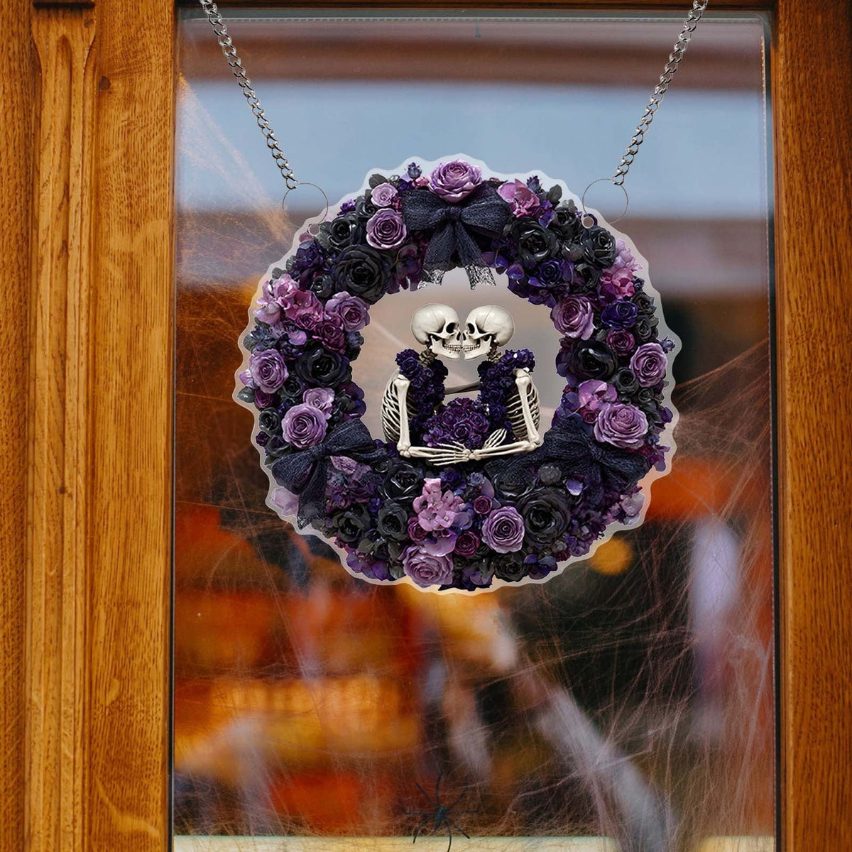 Halloween Fall 2D Pendant,2026 Front Door Pumpkin Skull Wreath,Maple Leaves Decorations Outdoor Indoor for Table Centerpiece Thanksgiving,Colorful Acrylic Round Disk Hanging Ornament,Window
