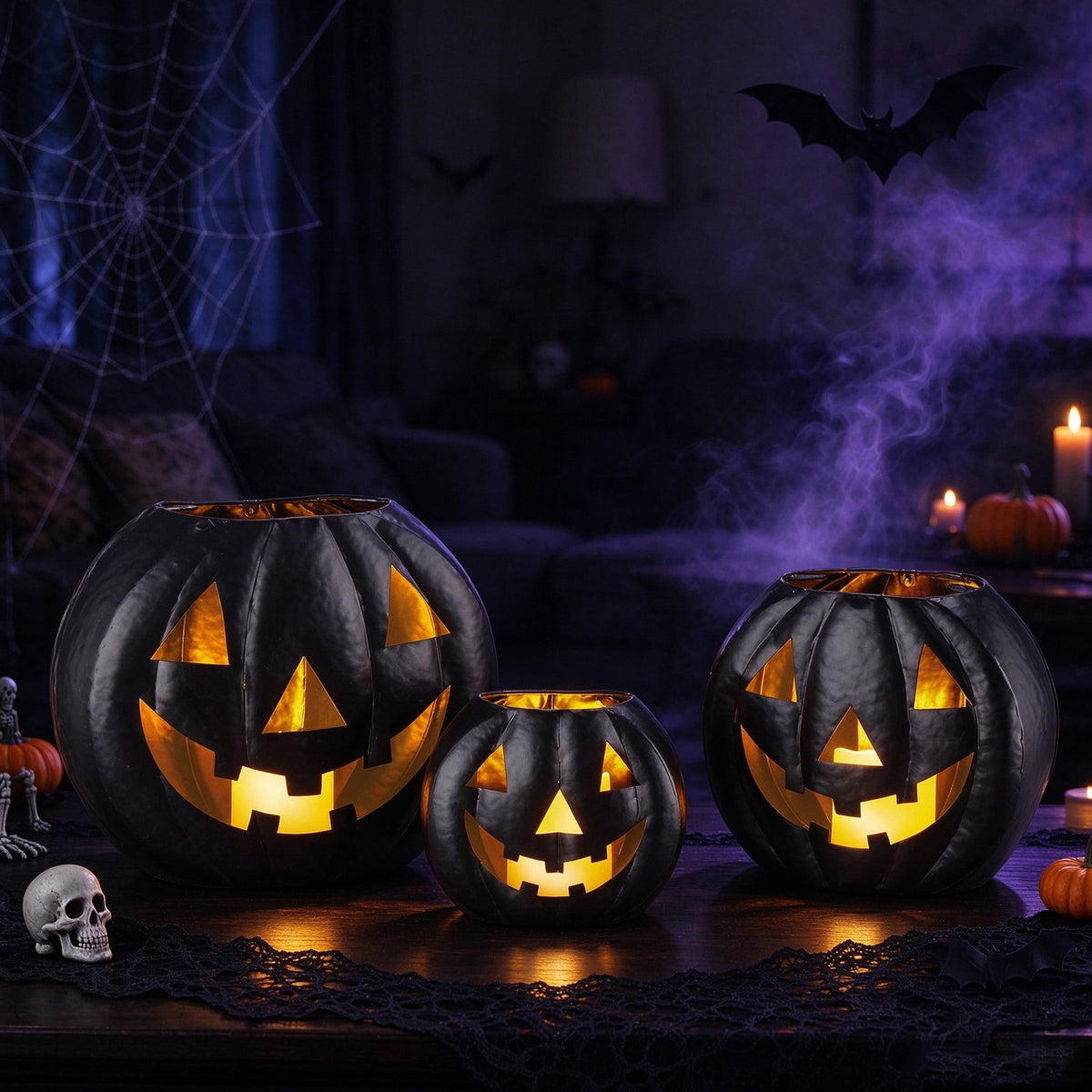 Light-Up Jack-o'-Lantern Set, Black, 3 Pieces, Halloween by Way To Celebrate