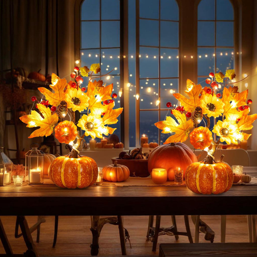 YSGFHGJW Halloween Thanksgiving Artificial Pumpkin Tree Decoration, Light Up with LED Lights, Fall Decor for Dining Table Living Room Porch