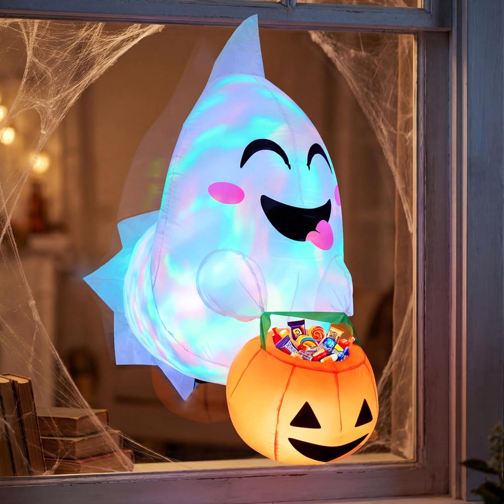 Joyfy 4 FT Halloween Inflatable Purple Octupos Head with Tentacles Broke Out from Window with Built-in LED Blow Up Inflatable for Window Decoration Yard Garden Lawn Decor