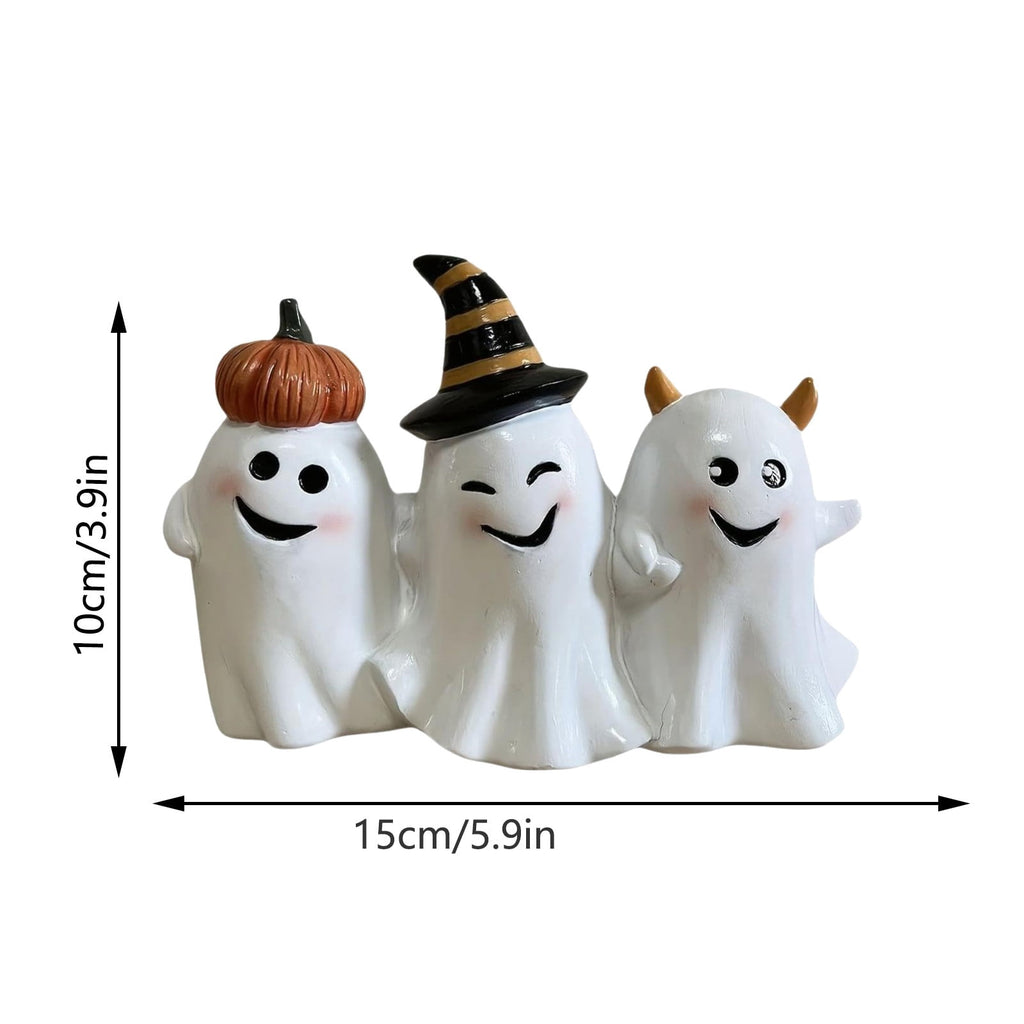 Halloween Ghost Figurine, Resin Lighted Ghost Ornament with Pumpkin Lantern & Beverage Cup, Tabletop Halloween Indoor Decor