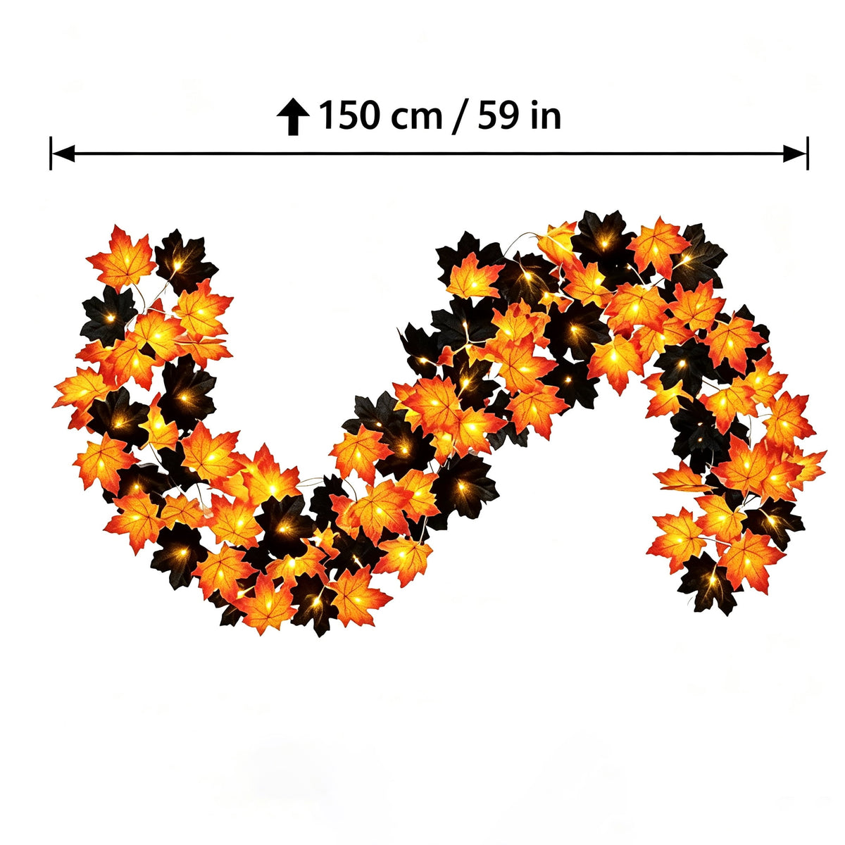 Halloween Black Garland with LED Lights 70.87 Inch Gothic Foliage for Mantel Stair Halloween Party Home Indoor Decor