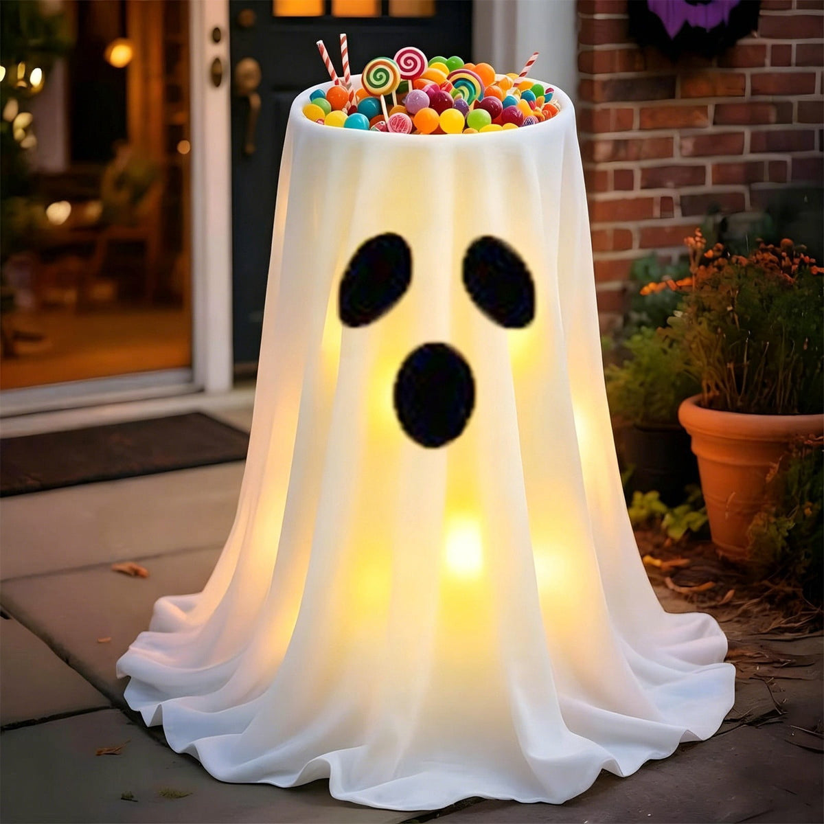 Halloween Ghost Candy Bowl Large Light Up Floor Stand with Remote Control for Halloween Party Treat Display and Trick Or Treat Setup