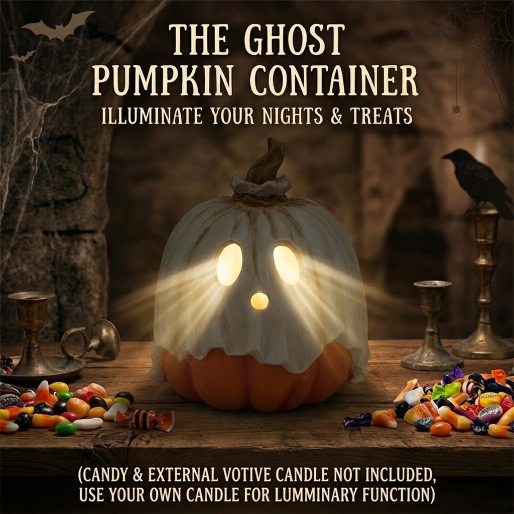 Clearance Detachable Pumpkin Ghost Candy Bowl, 11.8 Inch Halloween Pumpkin Container with Removable Ghost Mask Lid, Spooky Tabletop Decor for Halloween Party Supplies