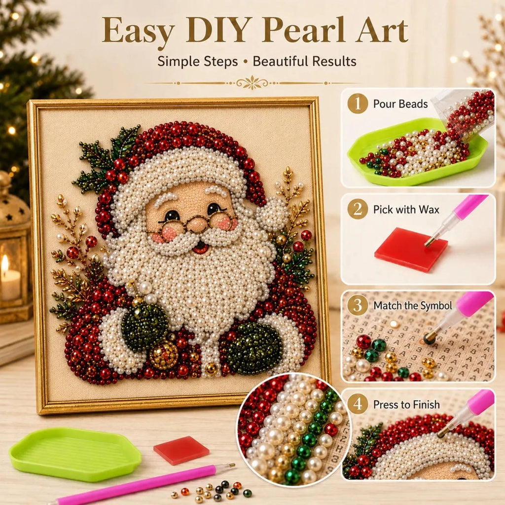 JWZZYD DIY Christmas Pearl Painting Art Kit with Frame, 9.8" Christmas Pearl Beads Art Craft Set, Gemstone Dots Beads for Holiday Christmas Wall Decor, Decoration Gift(Reindeer)