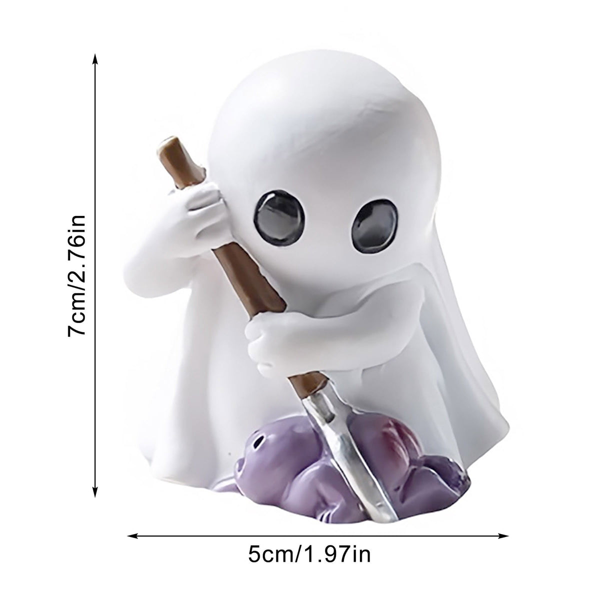 Halloween Ghost Figurine, Resin Lighted Ghost Ornament with Pumpkin Lantern & Beverage Cup, Tabletop Halloween Indoor Decor
