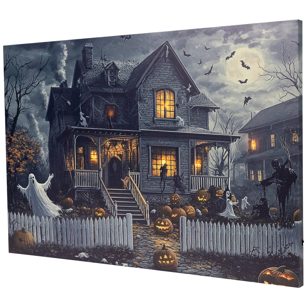 Northlight LED Lighted Creepy Haunted House Halloween Canvas Wall Art - 11.75" x 15.75"