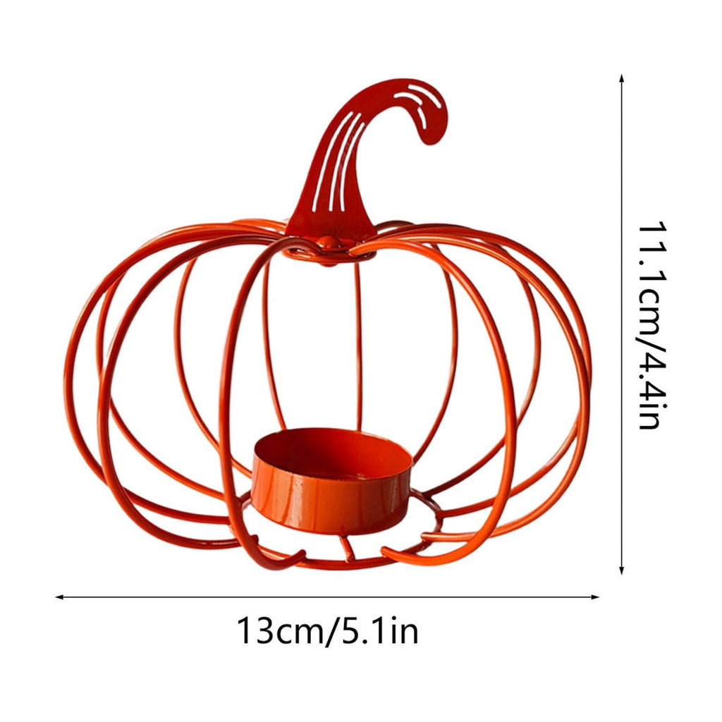 romoty Metal Wire Pumpkin Candle Holder, Vibrant Orange Iron Tealight Stand Tabletop Centerpiece Accent Halloween Thanksgiving Fall Harvest Dining Room Decoration