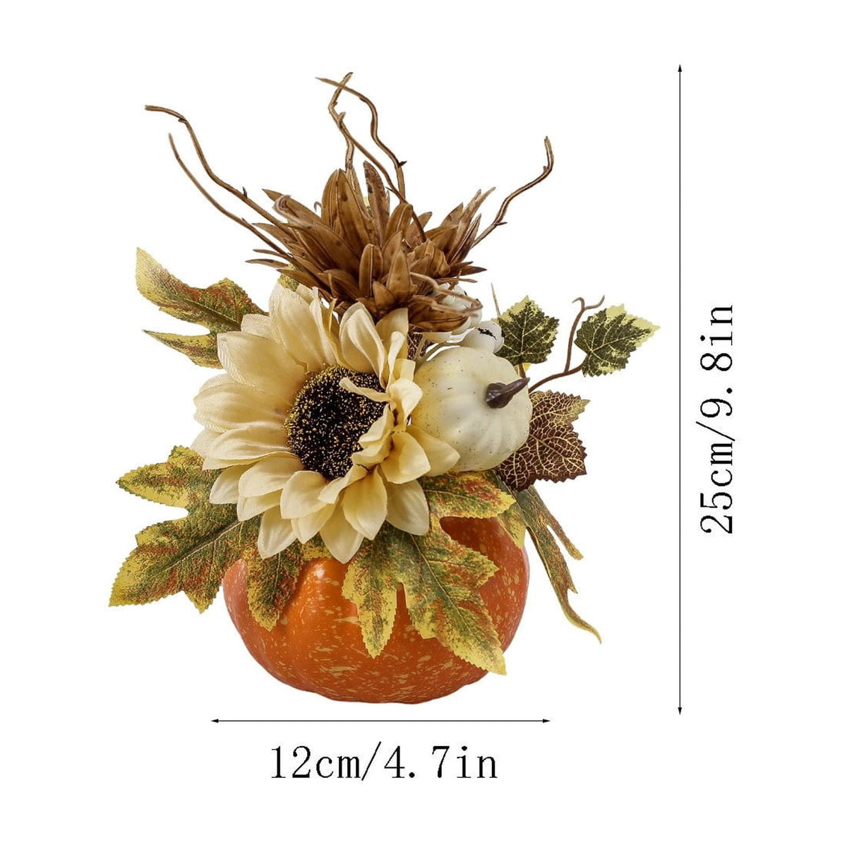 Peacheart Fall Table Decoration, 4.7" Artificial Pumpkin with Sunflower Berry Maple Leave for Autumn Harvest Thanksgiving Halloween Wedding Party Farmhouse Home Table Centerpiece