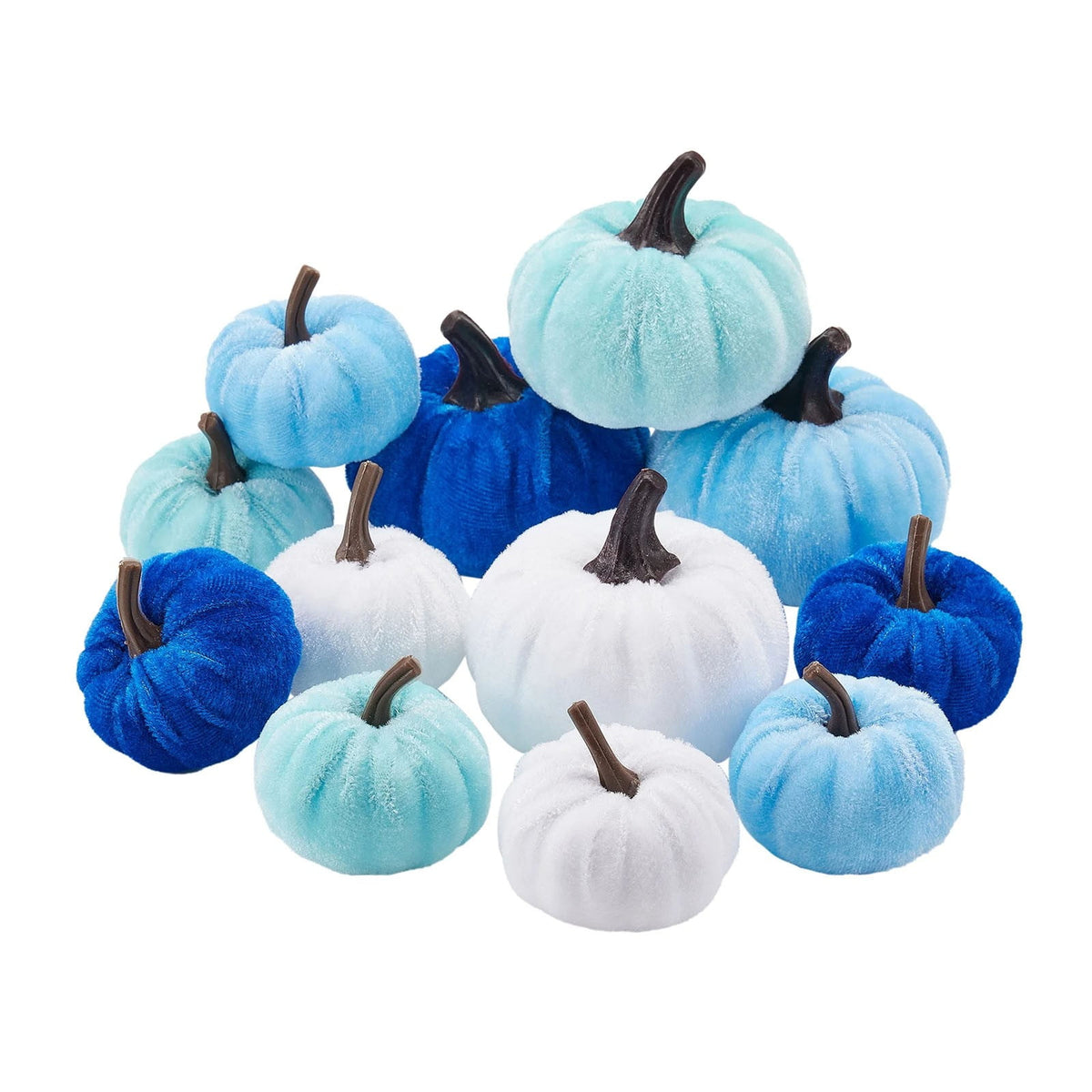 12 Pcs Small Velvet Pumpkins Artificial Pumpkins 2 Sizes for Fall Decor Wedding Thanksgiving Halloween Party Table Centerpiece Farmhouse Decoration, Blue