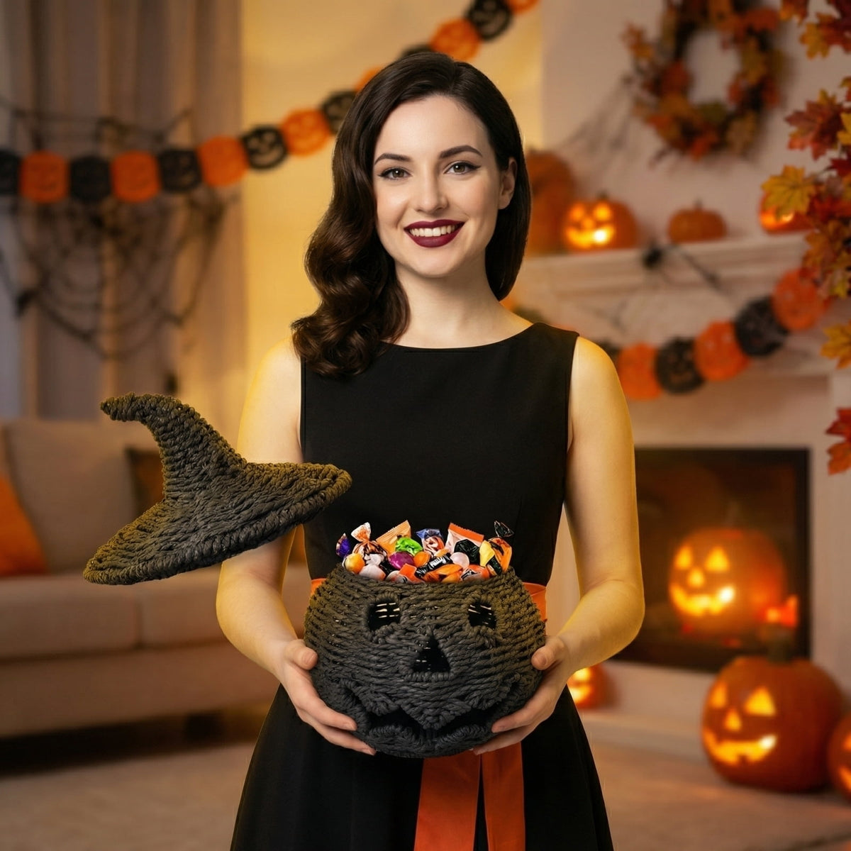 Handwoven Pumpkin Lantern, Rustic Vintage Halloween Decor, 28cm Woven Pumpkin Lantern Without LED Candle Light, Pumpkin Ornament for Mantel Doorstep Halloween Party Decorations