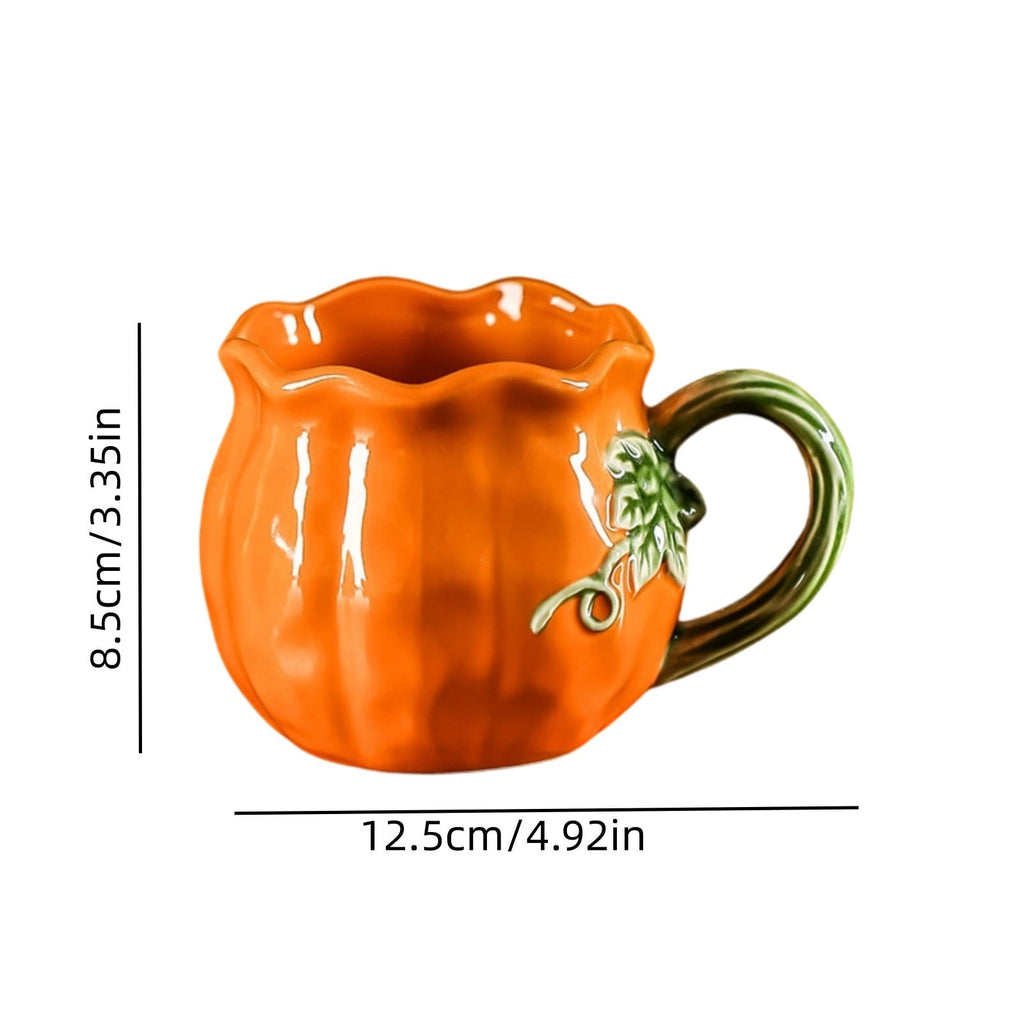 Cute Pumpkin Handmade Ceramic Mug with Dust Lid, Thanksgiving Halloween Coffee Cup for Office, Creative Water Cup Holiday Gift for Friends Family Coworkers Kitchen Home Decor