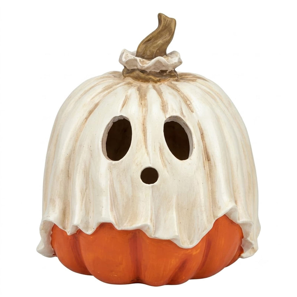 Ghost Pumpkin Candy Bowl/Lantern 2 In 1 With Detachable Ghost Mask Lid 10 Inch Resin Spooky Tabletop Decor For Halloween Party Supplies