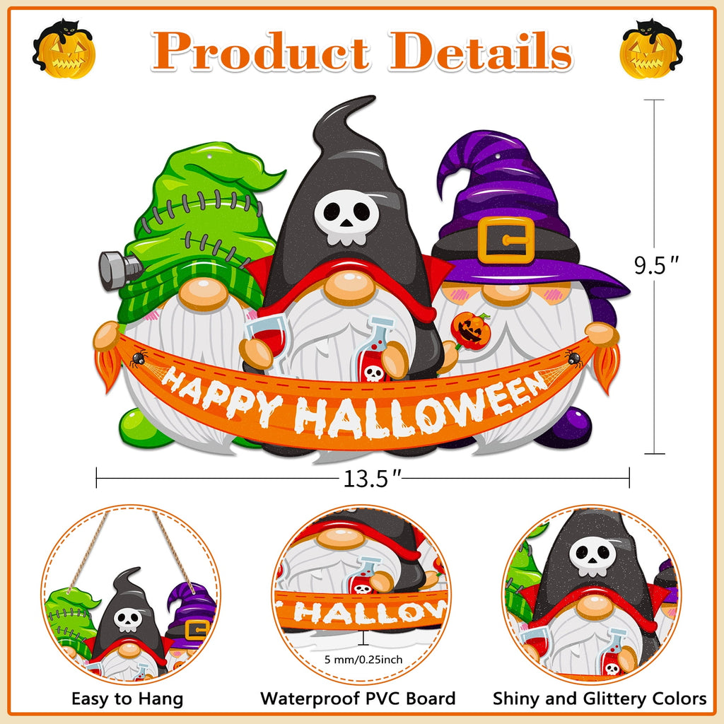 WaaHome Halloween Door Decorations for Front Door Happy Halloween Door Signs Halloween Decor Sign Halloween Gnome Wreaths Sign for Front Door Home Porch Wall Indoor Outdoor Halloween Party Decorations