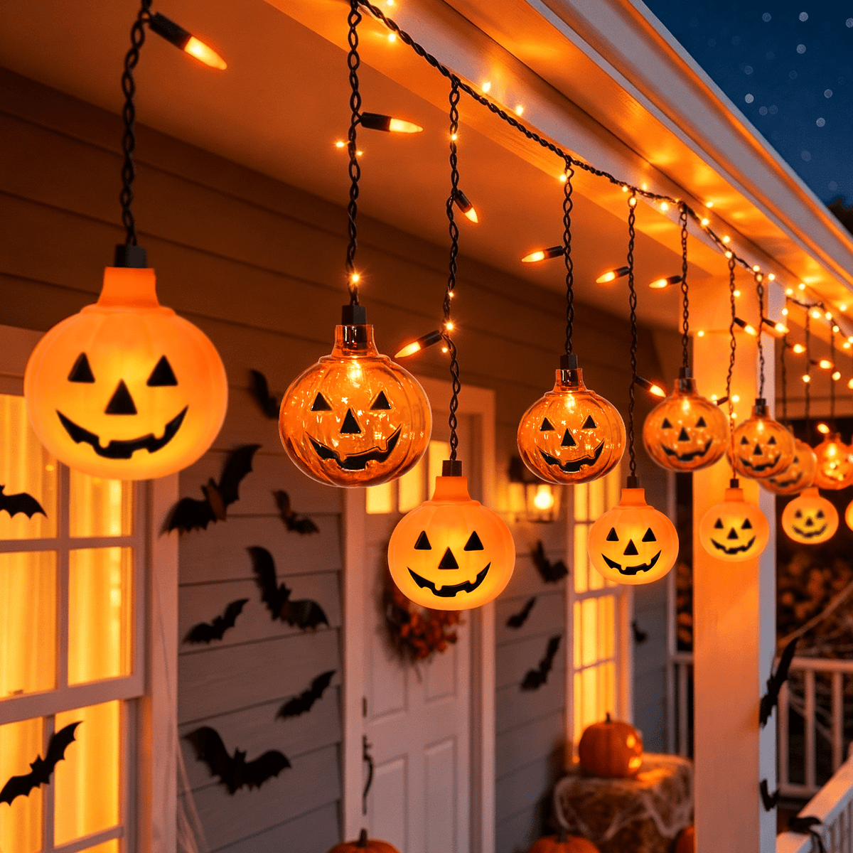 7Ft Halloween Pumpkin String Lights, Halloween Decorations Lights with 10 LED Colorful Pumpkin Lights 15 Orange Bulbs, Hanging Fairy Lights for Outdoor Curtain Garden Porch Bar Party Bedroom Decor