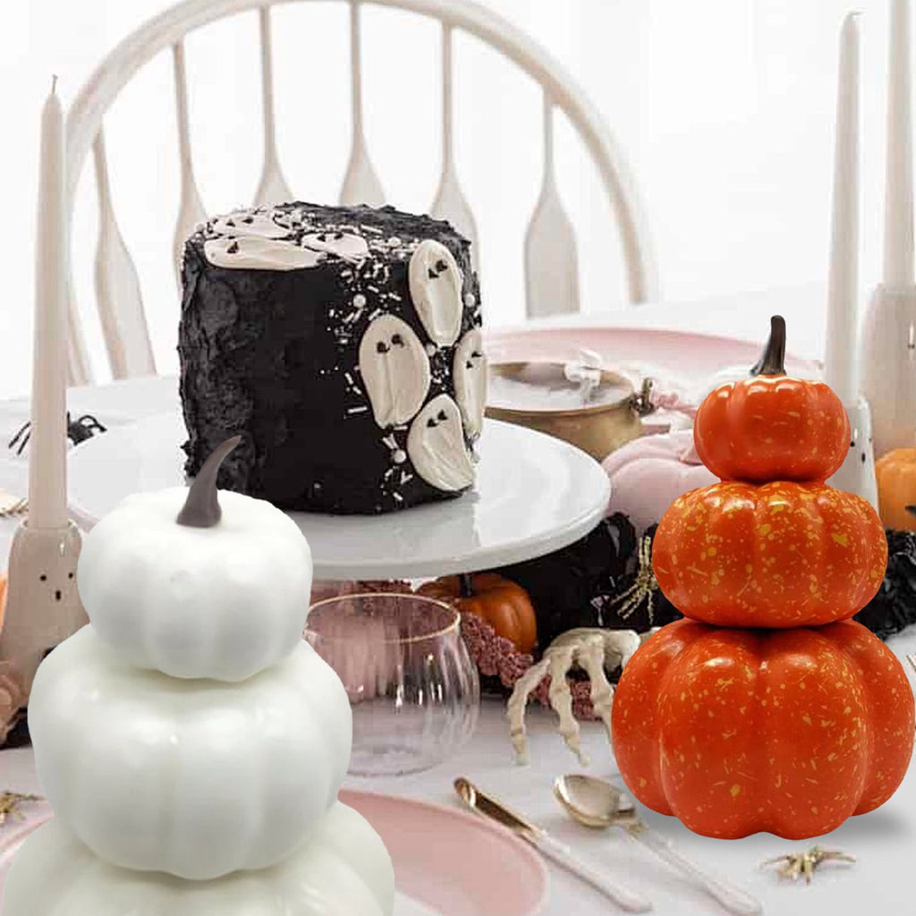White Stacked Pumpkin Model - Realistic Fall and Thanksgiving Home Decor