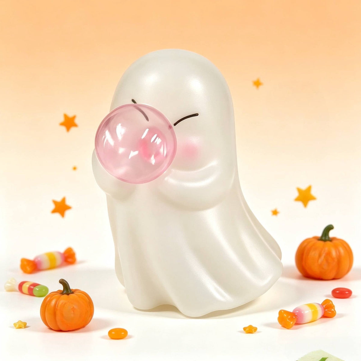 Halloween Ghost Figurine, Ghost Girl with Pink Bow & Hot Drink, Funny Ghost Statue Halloween Decor for Gift, Cute Spooky Tabletop Ornament for Home, Mantle, Desk & Party Decoration