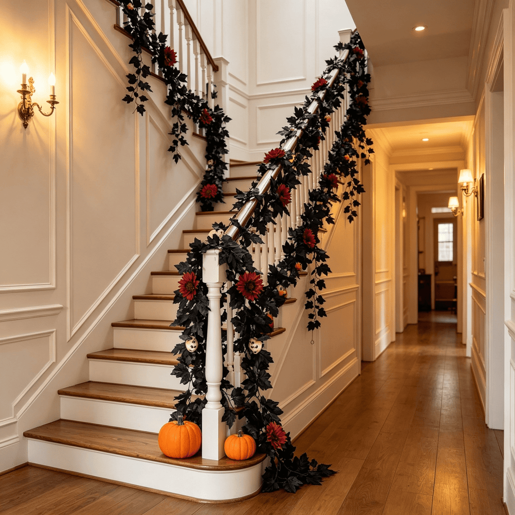 68 Inch Black Halloween Garland, Fall Artificial Vine, Thanksgiving Wall Decor for Home Mantel