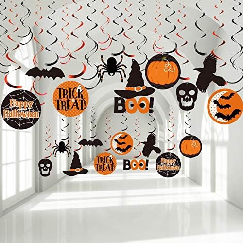 50 Piece Halloween Ceiling Decorations Hanging Swirls Witch Bat Boo Pumpkin and Spider