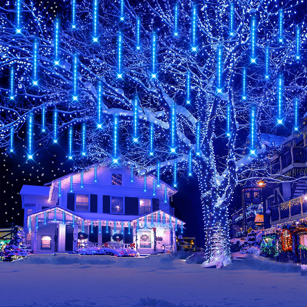 Scidweet Christmas String Lights, 20 inch 10 Tubes 540 LED Icicle Twinkle Meteor Shower Lights Outdoor for Christmas Halloween Holiday Party Home Decor, Blue