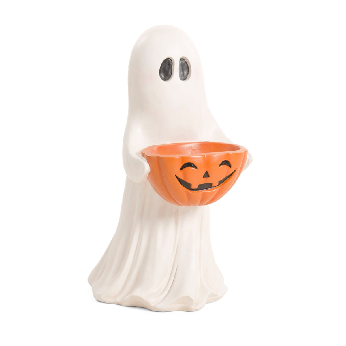 Homellea Ghost Figurine with Pumpkin Candy Bowl, 13.7 Inch Halloween Decorative Statue for Covered Porch, Entryway, Tabletop, Mantel, Shelf, Yard Display and Fall Home Decor Accent