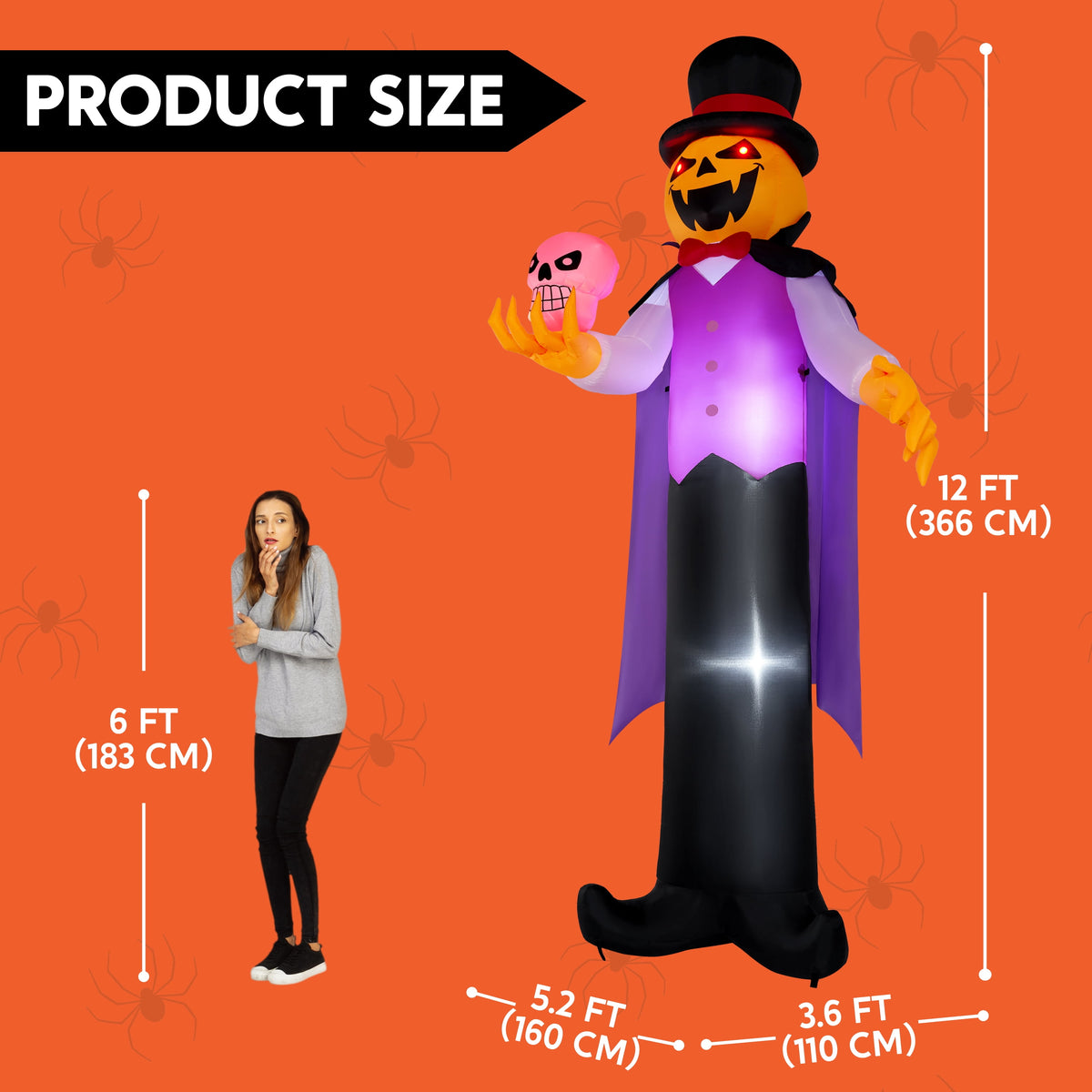 Joyfy 12 ft Giant Halloween Inflatable Pumpkin Ghost Vampire with Skull Decoration with Built-in LEDs,Ghost Halloween Decorations Outdoor Blow Up Yard Lawn Decoration