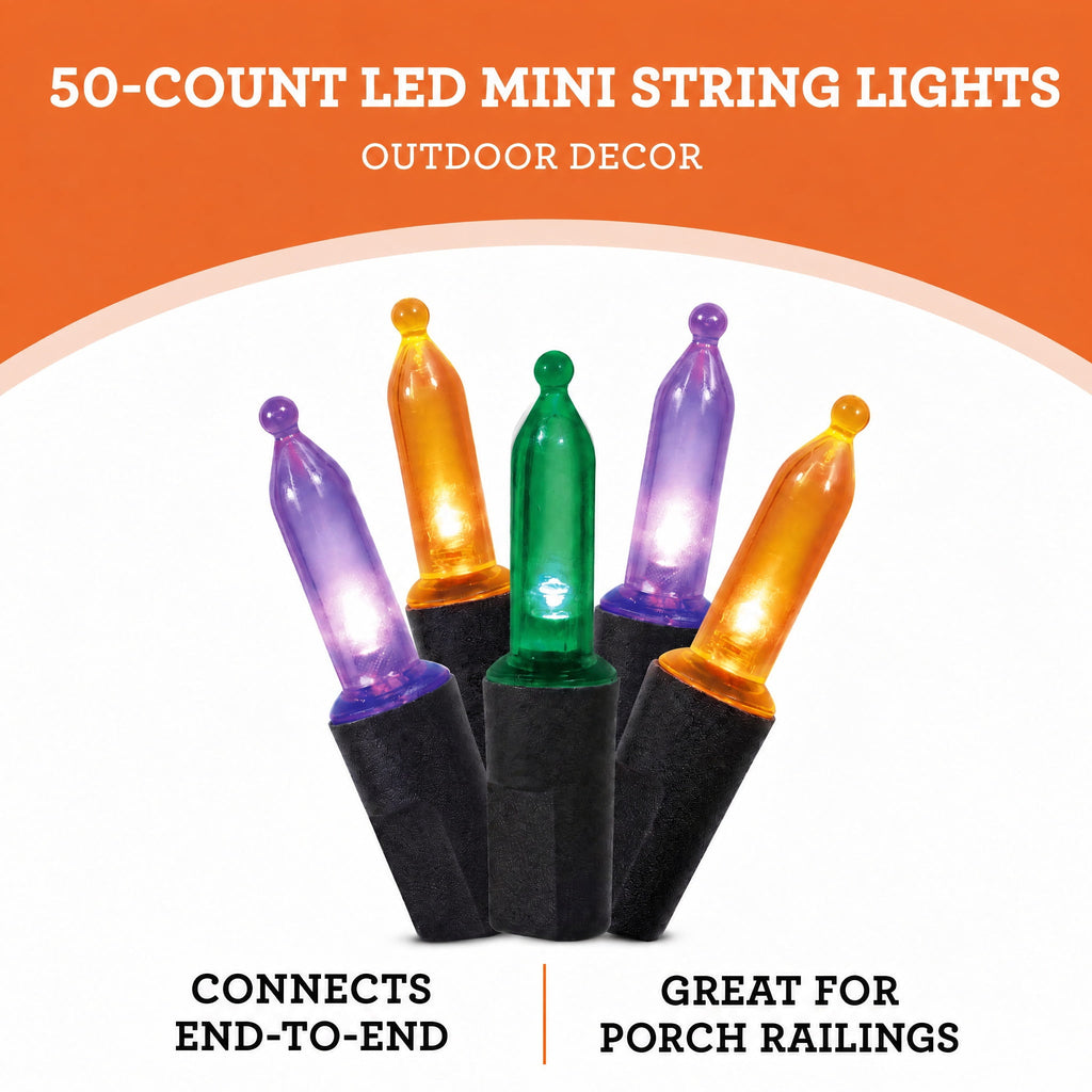 Indoor/Outdoor 50-Count LED Mini String Lights, Purple, 9.5', Halloween by Way To Celebrate