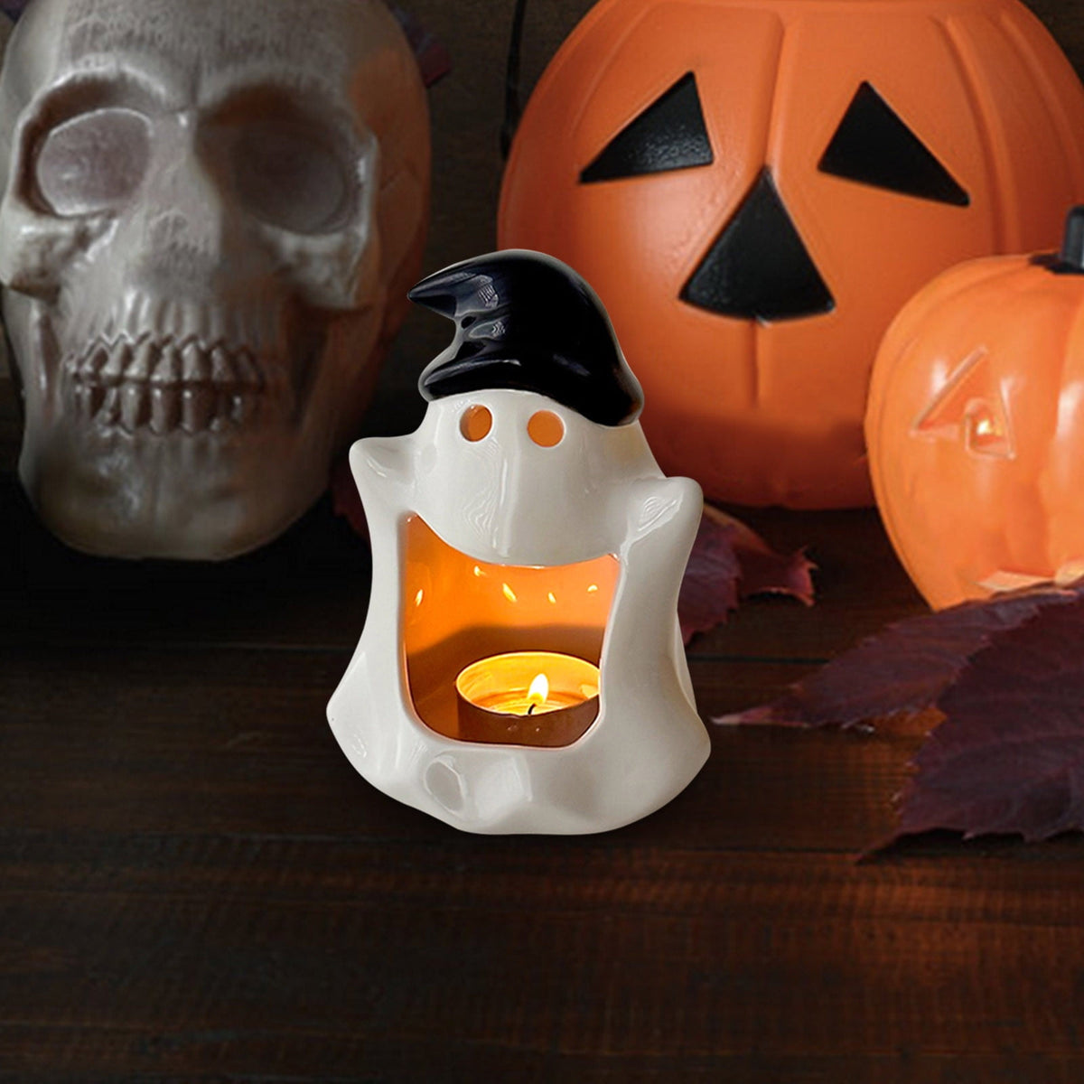 SCNOR Friendly Ghost Statue with Pumpkin Candy Bowl, 11.8 Inch Halloween Decoration for Outdoor Porch, Yard, Patio & Indoor