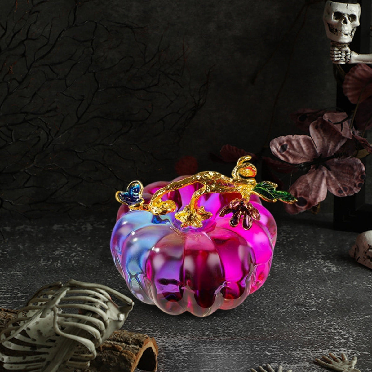 Crystal Pumpkin Figurine, Glass Pumpkin Sculpture Collectible Thanksgiving Decor, Desktop Decoration for Halloween Home Garden Party Decor, Blue
