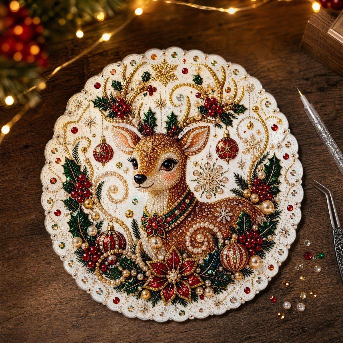 JWZZYD DIY Christmas Pearl Painting Art Kit with Frame, 9.8" Christmas Pearl Beads Art Craft Set, Gemstone Dots Beads for Holiday Christmas Wall Decor, Decoration Gift(Reindeer)