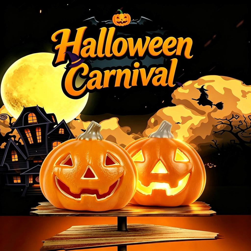 JOGZMZ 4.7 Inch Glow in Dark Halloween Pumpkin Decor - Indoor/Outdoor Jack O Lantern with Eerie Lighting, Weather-Resistant for Spooky Scene Decoration
