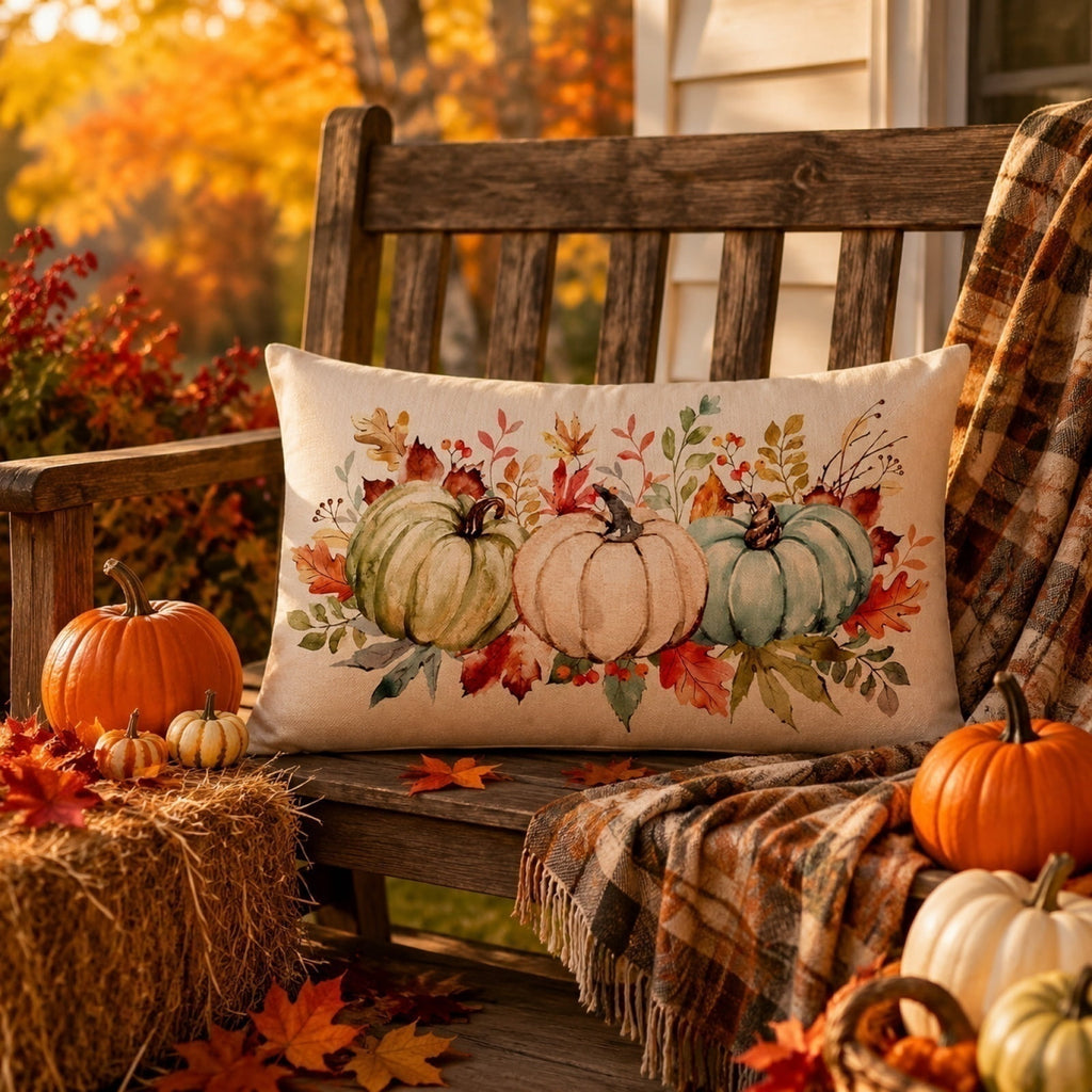 Fall Pumpkin Linen Pillow Cover, Thanksgiving Seasonal Decor Pillowcase, Farmhouse Style Great Housewarming Gift for Fall Home Decor