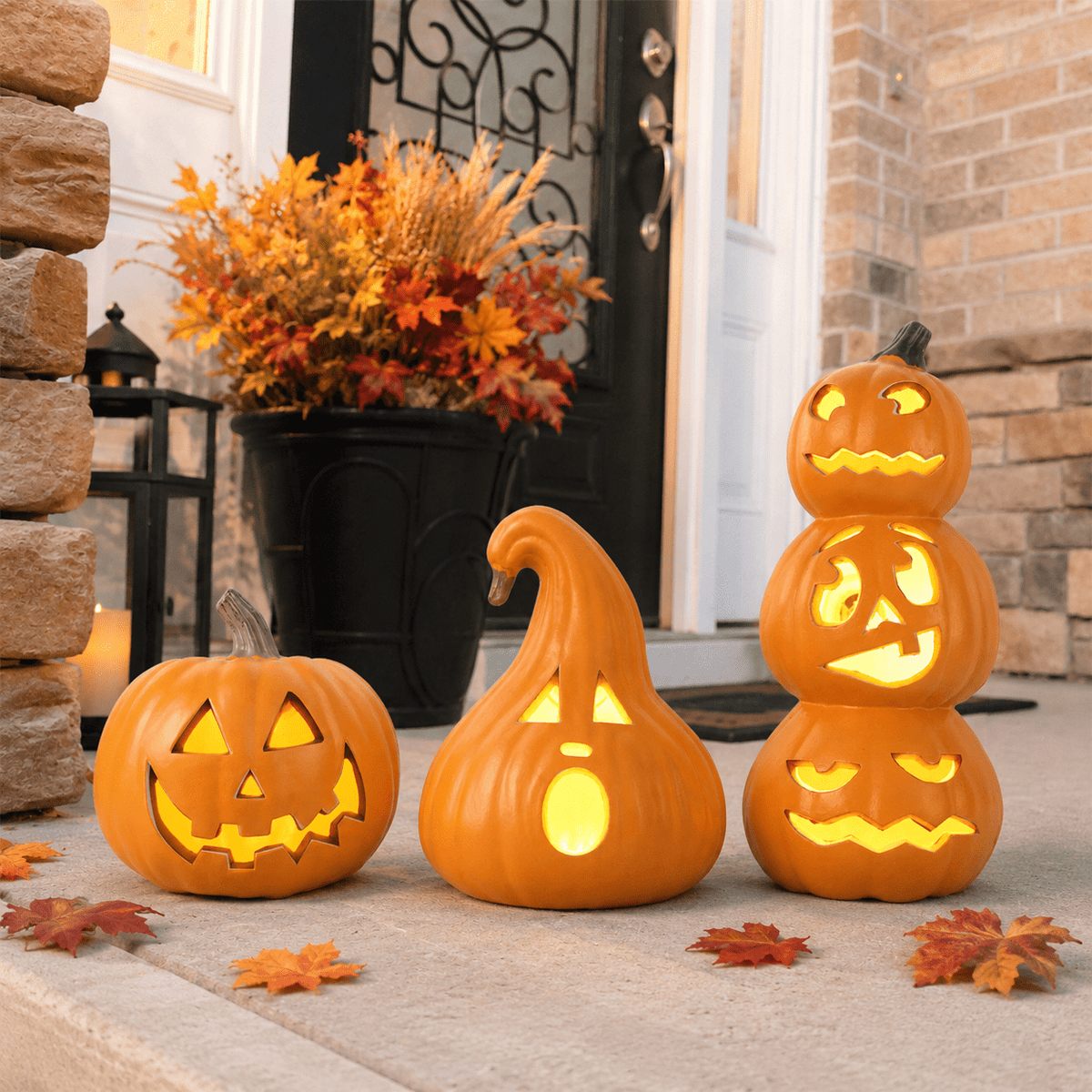 Gamexcel 3 Pack Light Up Jack O Lantern Pumpkins, 10/14/16 in Waterproof LED Halloween Decorations for Indoor Outdoor Porch Yard