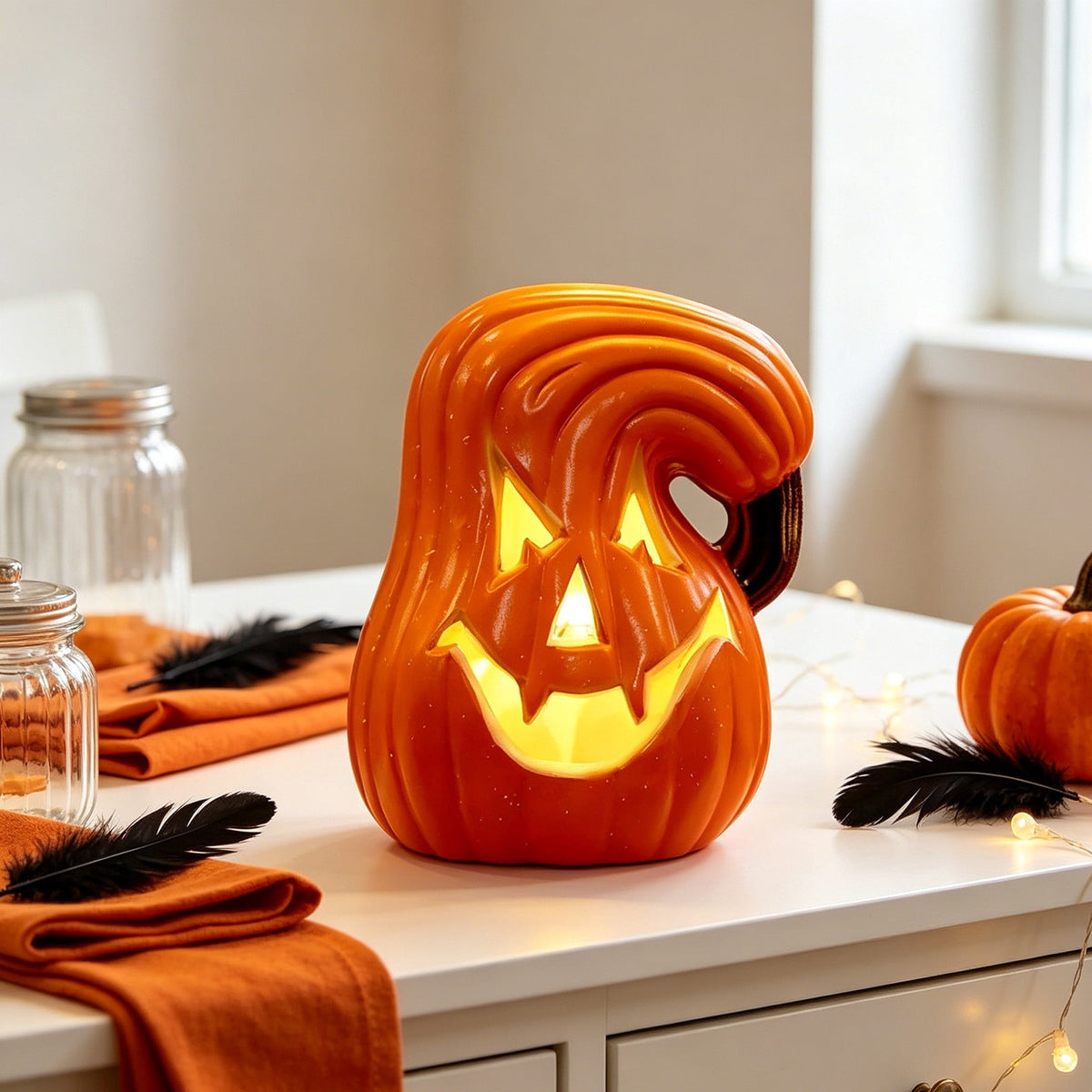 Halloween Lighted Pumpkin Decoration, Glowing Jack o Lanterns, Large LED Pumpkin Lamp with Warm Glow, Outdoor Yard Porch Halloween Decor, Holiday Display Ornament for Home Party