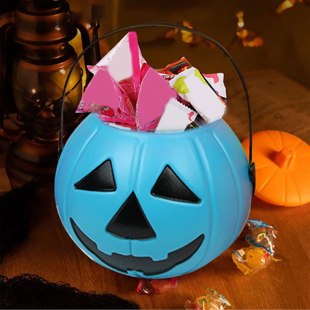 Kumdkd Halloween Pumpkin Bucket for Kids - Plastic Trick or Treat Candy Pail with Handle, Party Decor