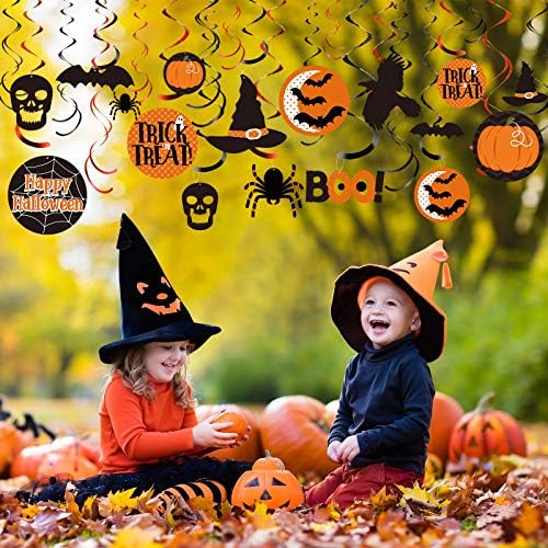 50 Piece Halloween Ceiling Decorations Hanging Swirls Witch Bat Boo Pumpkin and Spider
