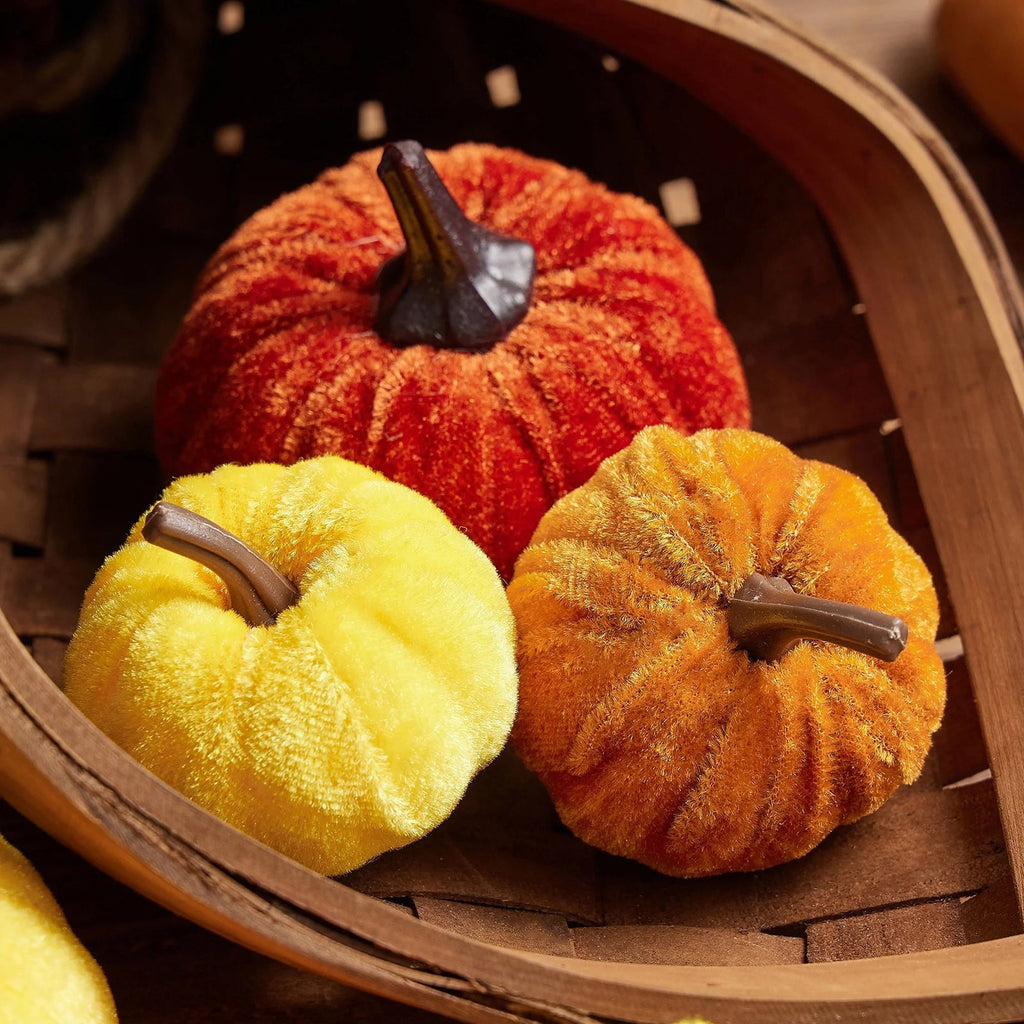 Bazyrey Velvet Pumpkins Fake Mini Pumpkin,Halloween Decor 12pcs Artificial Fake Velvet Pumpkins Decoration for Fall(Blue+White),Happy Halloween Thanks Giving Day Autumn Decorations