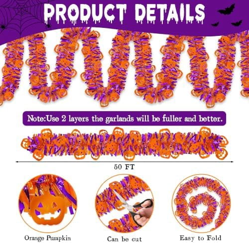 50FT Halloween Garland Decorations with Orange Pumpkin Ornaments