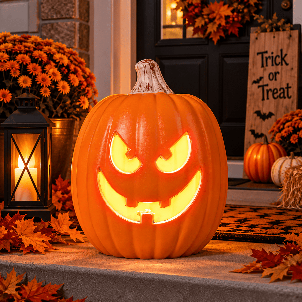 Tdxkok Halloween Large Plastic LED Light Up Pumpkin Outdoor Yard Porch Home Storefront Mall Holiday Display Decoration Ambient Lighting Lantern