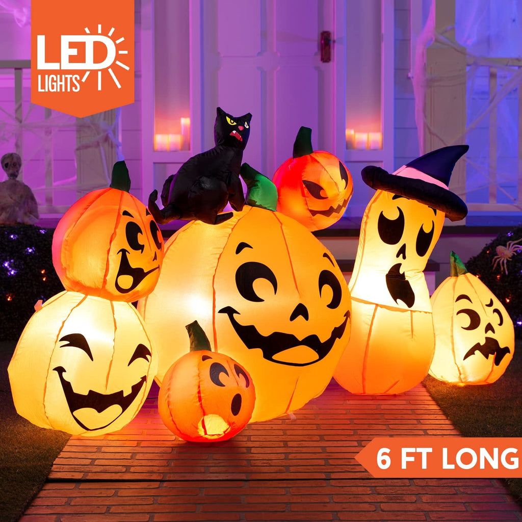 Joyfy 10 Ft Tall Halloween Inflatables Pumpkin,Giant Pumpki Blow Up Decor with Built-in LED Lights,Outdoor Decorations for Yard,Lawn,Garden