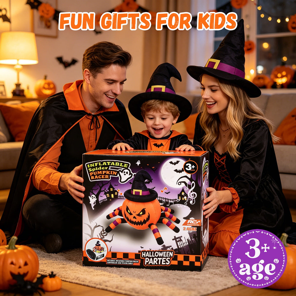 Firstness 2.4GHz Remote Control Car Halloween Inflatable Pumpkin Spider Blow ups Rc Car 360° Rotation, 3 Music and LED Lights,Aged 3+