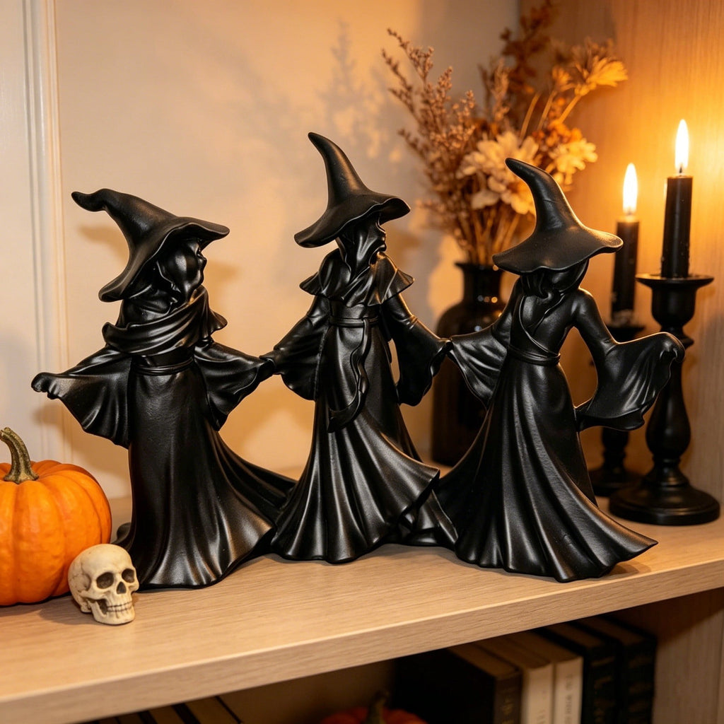 2026 New Halloween Mossy Tree Witch With Crow Light Up 7" Resin Figurine Rave Mantel Shelf Party Decorations