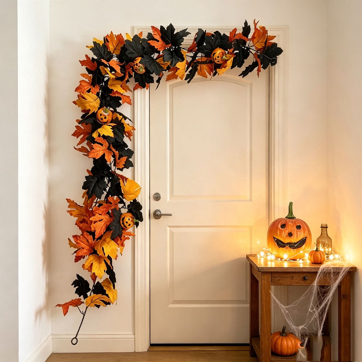 Halloween Pumpkin Garland - 68" Fall Leaf Decor for Mantle, Staircase & Porch, Outdoor/Indoor Autumn Thanksgiving Party Decoration (Multicolor)