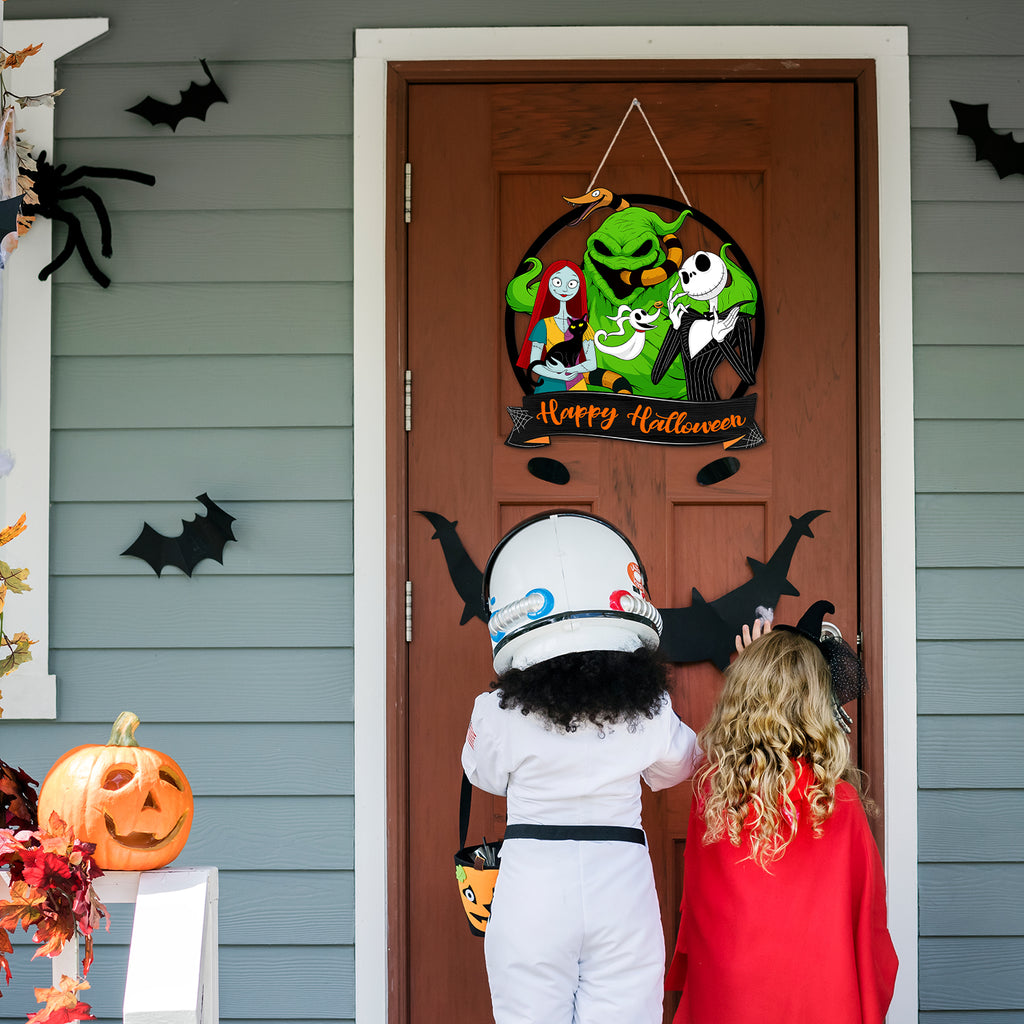 YIBAGA Halloween Door Hanging Sign Wreath Decorations, Happy Halloween Ghost Cat Snake Wooden Hanger Home Decor Party Supplies