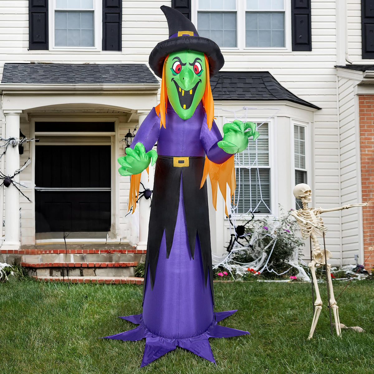 Joyfy 12 ft Giant Halloween Inflatable Pumpkin Ghost Vampire with Skull Decoration with Built-in LEDs,Ghost Halloween Decorations Outdoor Blow Up Yard Lawn Decoration