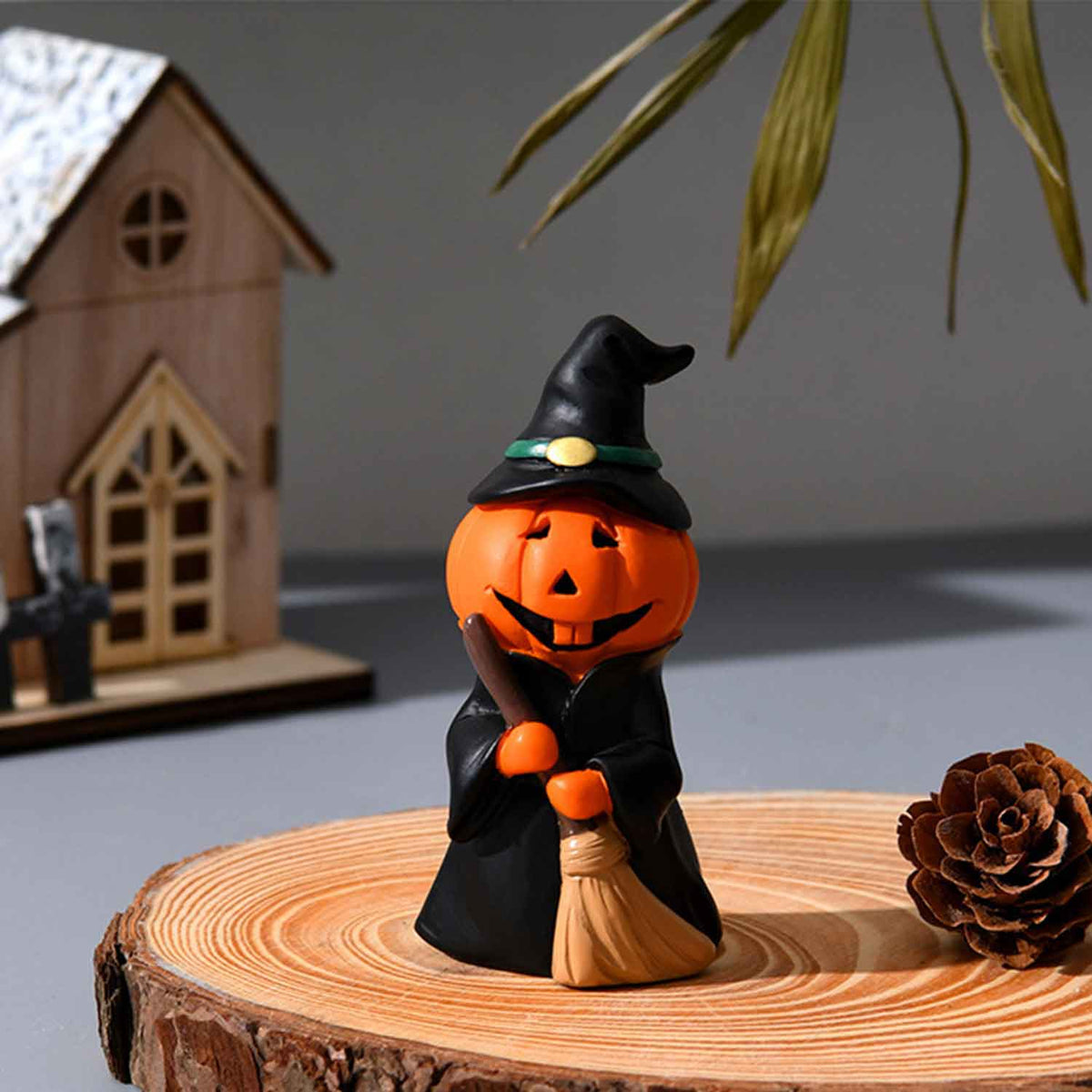 3 Pcs Miniature Halloween Pumpkin Witch Figurines Cute Resin Pumpkin Halloween Table Decor Devil Witch Pumpkin Decor Halloween Figurines Halloween Fairy Garden Accessories for Home Indoor Decor