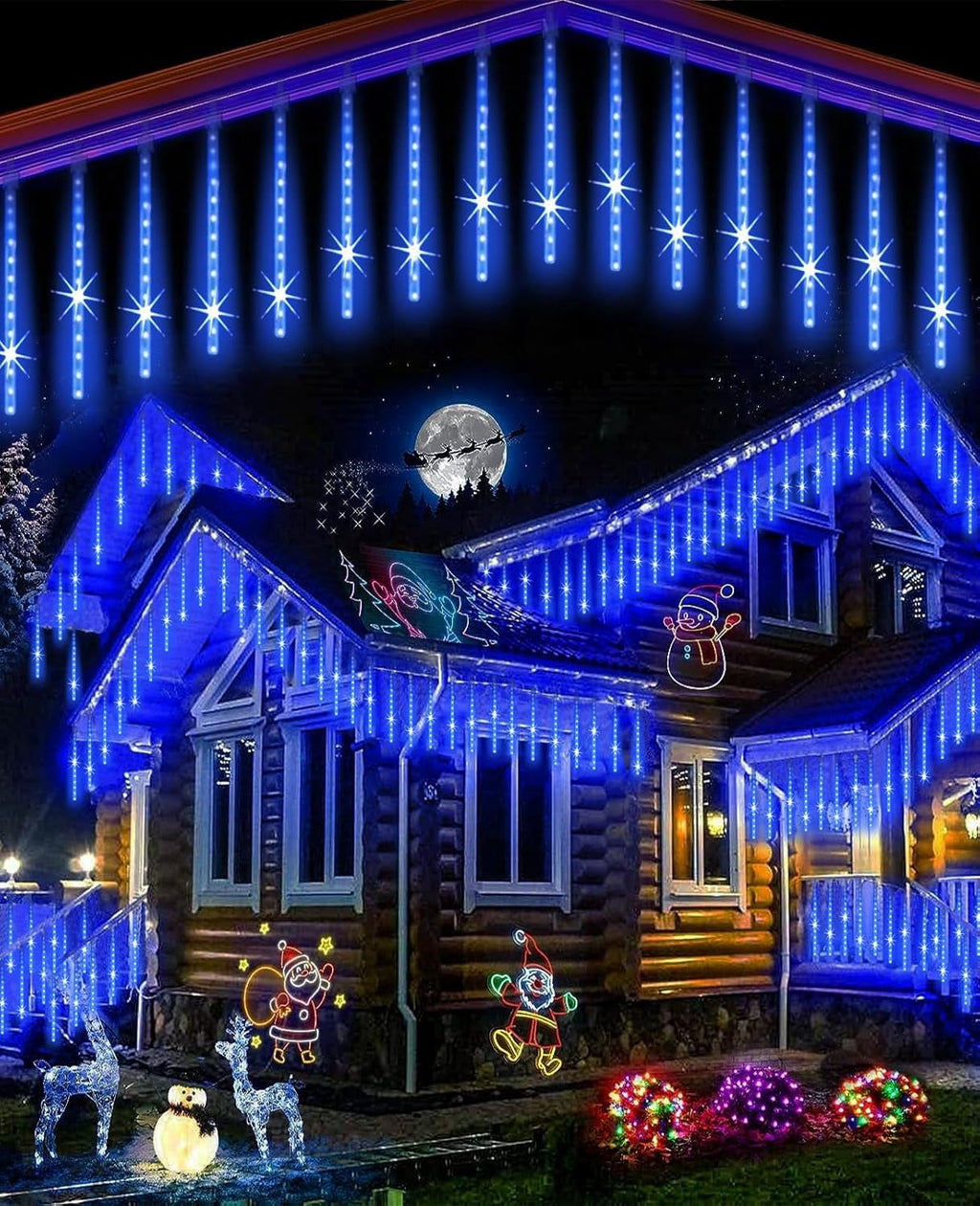Scidweet Christmas String Lights, 20 inch 10 Tubes 540 LED Icicle Twinkle Meteor Shower Lights Outdoor for Christmas Halloween Holiday Party Home Decor, Blue