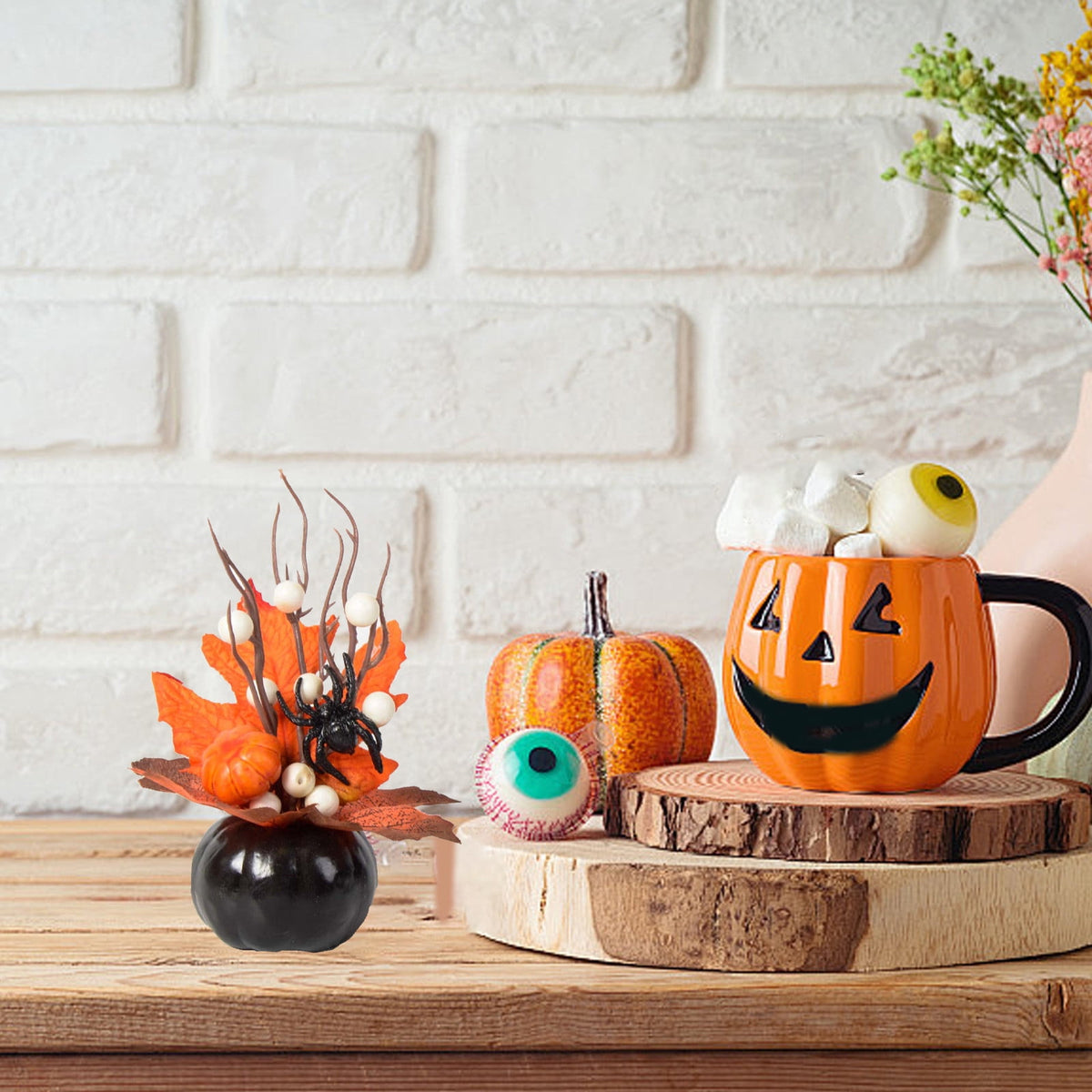 Kedshhgu Realistic Fall Mini Pumpkin Decorations, Fall Table Centerpieces Decoration, Pumpkins Thanksgiving Decoration for Indoor Desk Shelf Fireplace Fall Party Decor Centerpieces